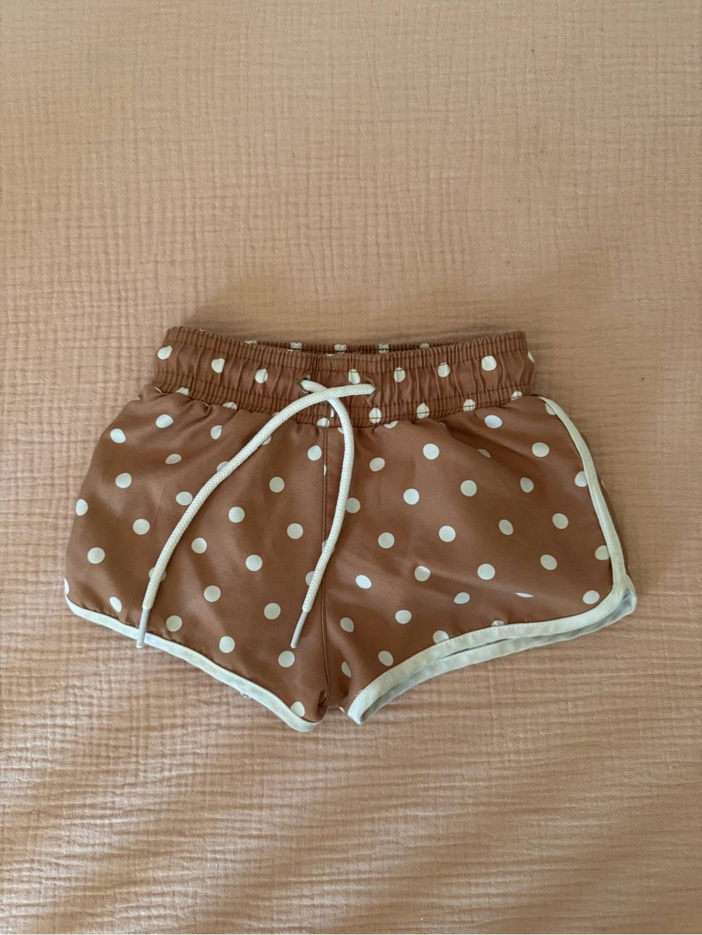 Minnow Polka Dot Swim Trunks in Light Brown and White
